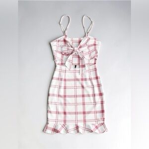 Sexy Zaful Pink & White Fun Mini Summer Sun Dress / Open At Top with a Tie Bow